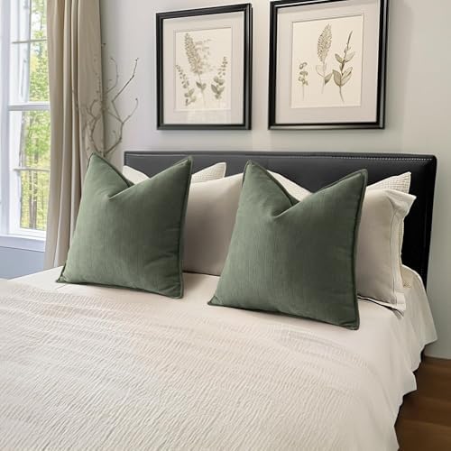MIULEE Pack of 2 Army Green Euro Shams Chenille Pillow Covers 24x24 Inch