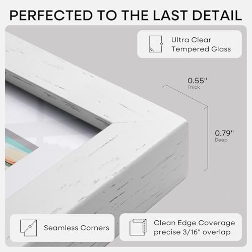 Homeforia 8x10 White Oak Picture Frame, High-End Wood, 5x7 Mat, Glass