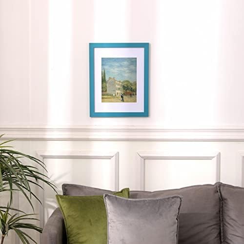 Muzilife Teal 11x14 Wood Picture Frame with Mat, Real Glass Cover, 1 Pack