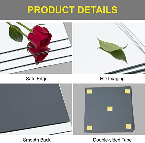 Glass Full Length Wall Mirror Tiles, 10" x 10" x 4PCS Home Gym Mirror | Frameless Wall Mounted Mirror for Garage, Bedroom, Living Room, Over The Door