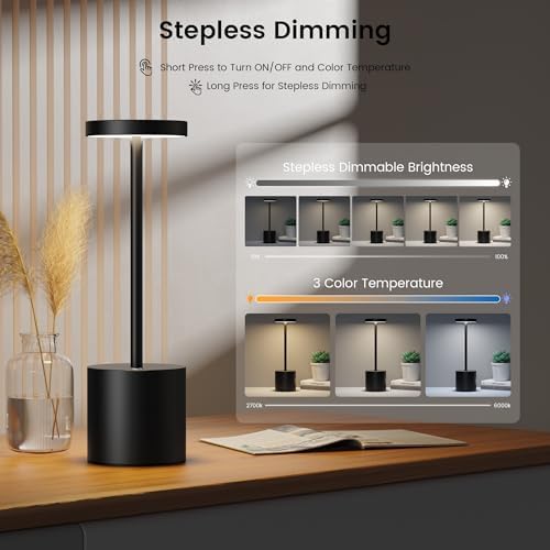 SAKRINGT Cordless Table Lamp Rechargeable,5000mAh Battery Operated Portable LED Table Light,Dimming Desk Lamp for Patio/Restaurant/Outdoor