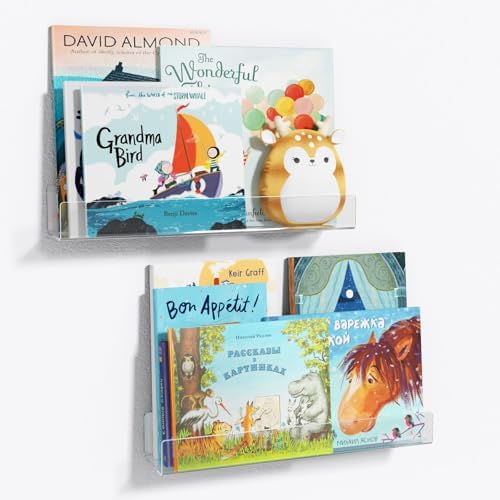 NIUBEE 16.5” Acrylic Floating Bookshelves for Kids Wall Shelves 2 Packs