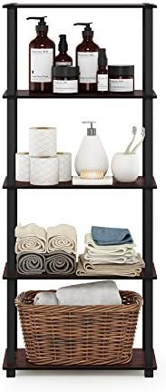Furinno Turn-N-Tube 5-Tier Multipurpose Shelf / Display Rack / Storage Shelf / Bookshelf, Square Tubes, Dark Cherry/Black