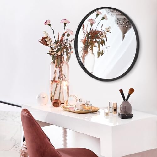 AOAOPQ Wall Mirror Round Simple Aluminum Tempered Glass Frame Modern Round Hanging Mirrors Bathroom 20 inch Black Circle Mirror for Bathroom Hallway Living Room