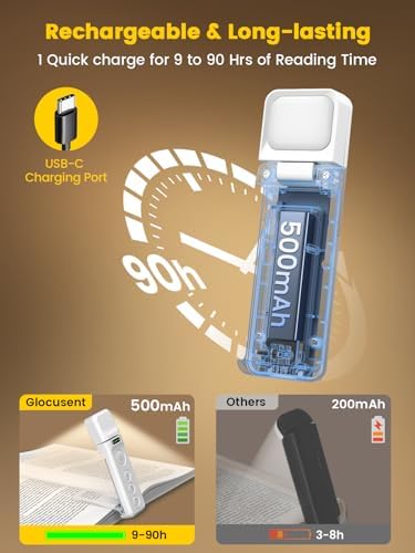 Glocusent 14 LED Book Light for Reading in Bed, USB-C Rechargeable