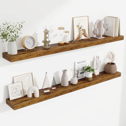 Fun Memories 55 Inch Floating Shelves Bedroom, Large Extra Floating Shelf Set of 2 with Invisible Brackets, Rustic Brown
