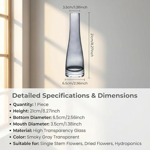 Erioctry Single Bud Vase, Hand-Made Blown Art, Clear Glass, Single Stem Vase, Home & Office Decor, Wedding Party Event