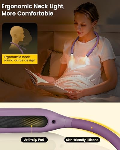 Glocusent Neck Book Light, Rechargeable Neck Lights for Crafts Reading