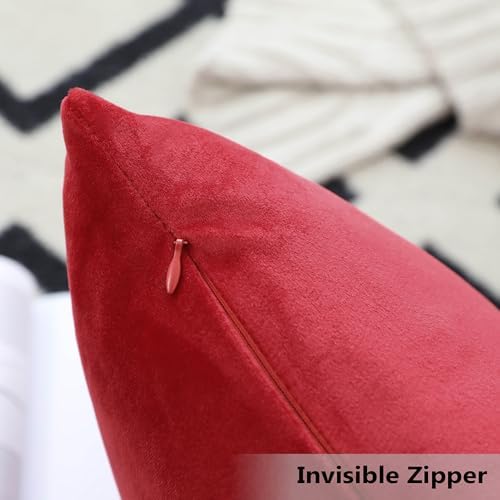 Home Brilliant Red Pillow Covers Lumbar Pillow Cover 12 x 20 Velvet Rectangle Pillow Covers for Couch Sofa Bed, Set of 2, 12x20, Ruby Red