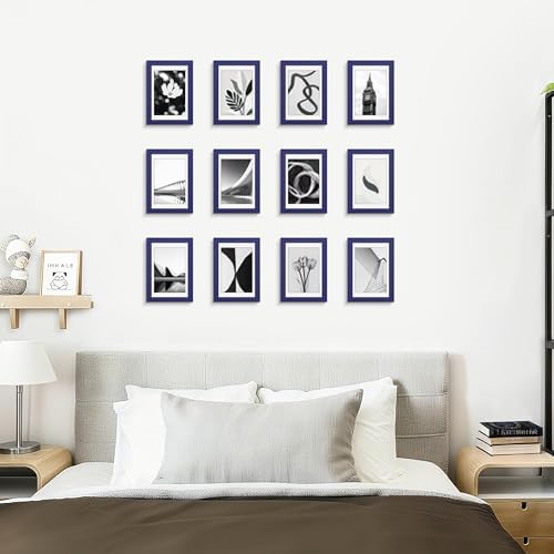 Picrit 4x6 Picture Frame Set of 12, Modern Gallery Wall Frames, Navy Blue