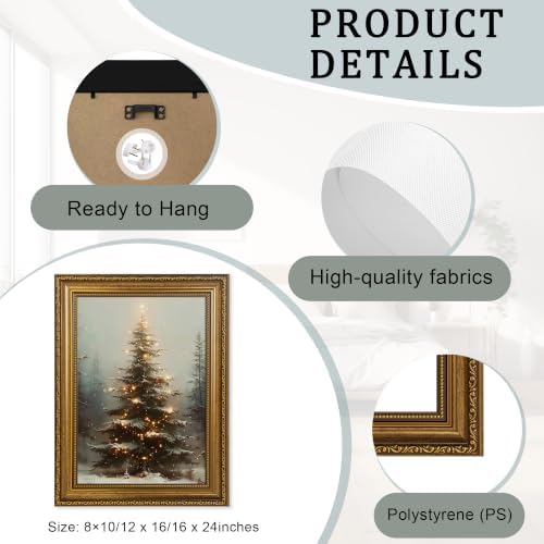 Fantasy Artists Christmas Framed Canvas Wall Art, Lighted Christmas Tree in Snowy Forest Gold Frame Print, Vintage Winter Holiday Decor for Living Room Bedroom Entryway, Ready to Hang, 16" Wx24 H