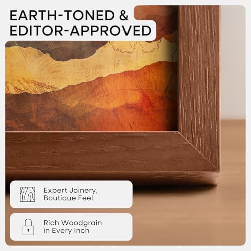 Homeforia 6x6 Brown Oak Picture Frame, High-End Wood, 4x4 Mat, Glass
