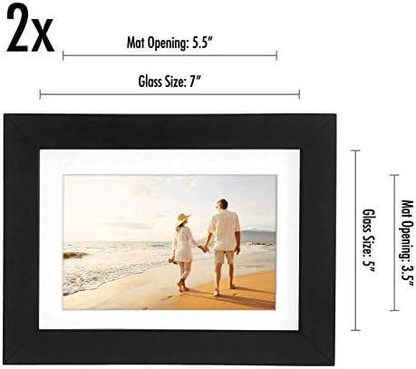 Americanflat 5x7 Picture Frame with Shatter-Resistant Glass - Set of 2 - Use as 4x6 Frame with Mat or Display 5x7 Photo Without Mat - Signature Collection - Picture Frames for Tabletop or Wall - Black