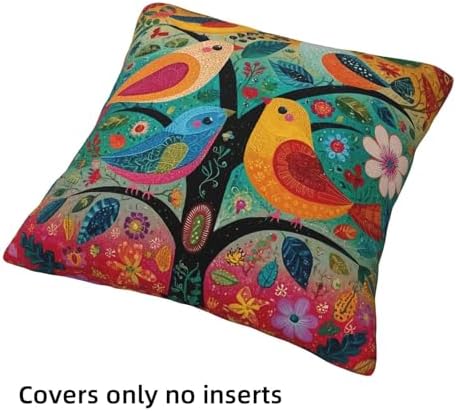 Colorful Bird Throw Pillow Covers Set of 4 Decorative Soft Double Sided Print Pillow Case Farmhouse Home Decor for Living Room Sofa Couch 18x18