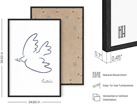 HAUS AND HUES Dove of Peace Picasso Wall Art - Pablo Picasso Line Drawing Artwork, Modern Dove Poster, Classic Print for Living Room, Kitchen, and Office Walls (Black Frame, 24x36)