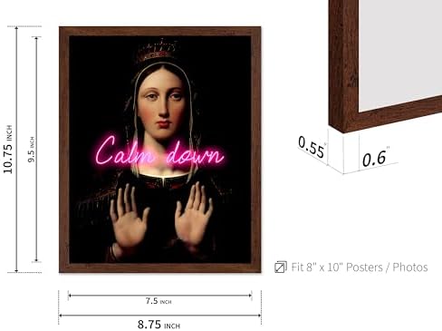 Poster Master Calm Down Print - The Virgin With The Crown Poster - Altered & Pop Art - Housewarming Gift for Men & Women - Chic Decor for Bedroom, Living Room or Dorm - 8x10 Brown Framed