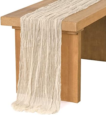 Ling's Moment 10Ft Ivory Cheesecloth Table Runner