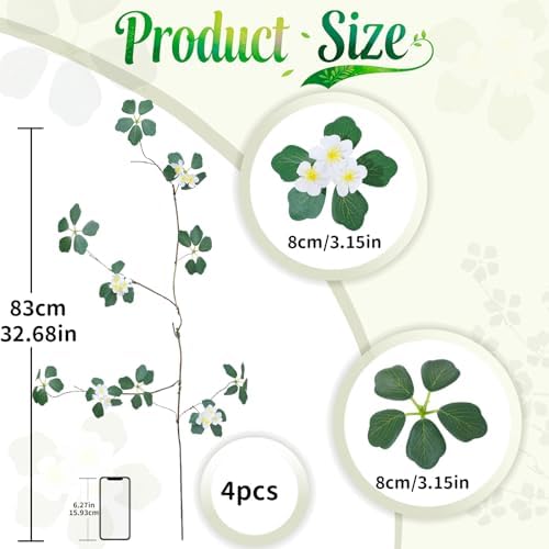 4 Pcs 38.8"Artificial Tree Branches with Green Five-Leaves & Flowers