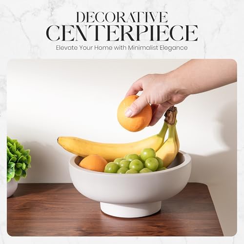 Concrete Fruit Bowl – Large Decorative Pedestal Bowl for Kitchen Counter, Entryway, or Coffee Table – Modern Catch – All Key Bowl – Heavyweight Centerpiece for Home Decor (Stone Grey)