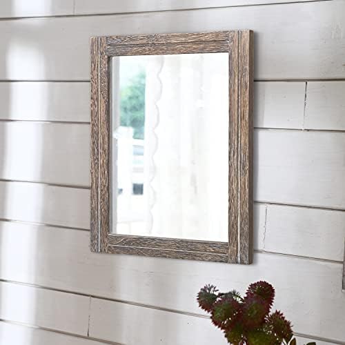 AAZZKANG Mirror with Wood Framed Rectangle Rustic Wall Mirrors Decor Large 20"x16" for Bedroom Bathroom Living Room Entryway