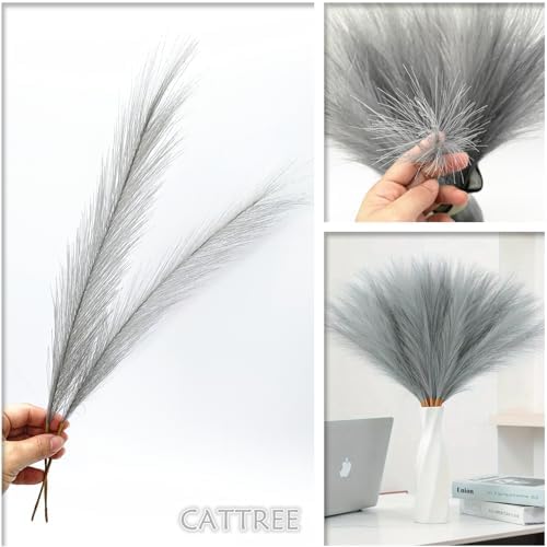 CATTREE Artificial Pampas Grass Stems, Light Gray, 18 Inch, 30 Pcs