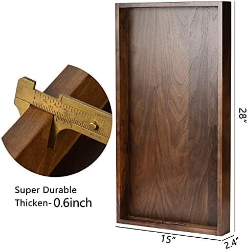 28"x15" XL Handmade Black Walnut Wood Ottoman Tray with Handle