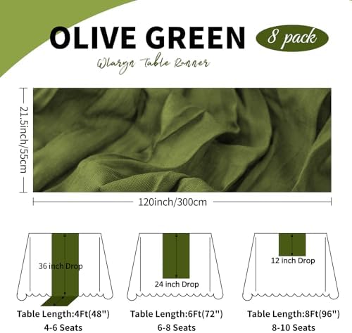 8 Pack Olive Green Cheesecloth Table Runner 21.5 x 120 Inches Boho Gauze Table Runners 10FT Long Cheese Cloth Table Runner for Bridal Shower Baby Shower Birthday Party Wedding Decor