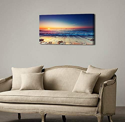 Beach Wall Art Sea Ocean Landscape Picture Print Canvas Wall Art Modern Giclee Artwork Home Decor Stretched and Framed Ready to Hang,2cm Thick Frame, Waterproof Artwork