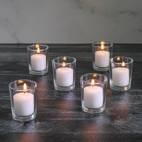 Set of 72 Richland® Votive Candles White Unscented and 72 Eastland® Votive Holders Clear