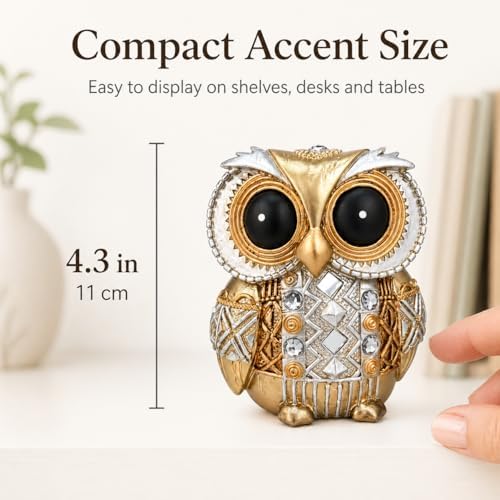 Gold Owl Statue Small Figurine Shelf Decor