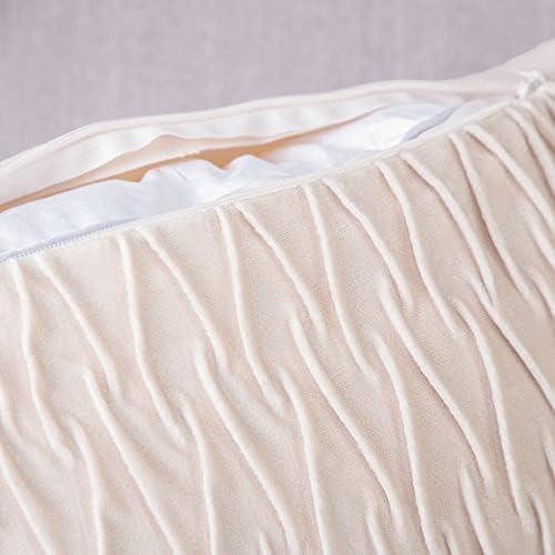 MADIZZ Set of 2 Super Soft Velvet Decorative Throw Pillow Covers 16x16 inch Beige Square with Texture Luxury Style Cushion Case Pillow Shell for Sofa Bedroom