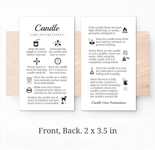 100 pack - Premium Handmade Candle Care Instruction Cards White 2x3.5 in, Small Business | Soy Bees Wax Melt, Candle Makers, Making Supplies Kit Set, Containers, Jars, Pot, Package