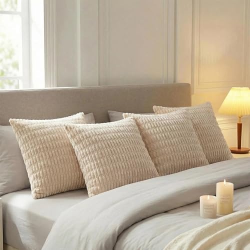 Fancy Homi 4 Packs Decorative Throw Pillow Covers for Living Room Couch Bed, Modern Farmhouse Boho Home Décor Accent Cushion Case, 24" x 24", Tan