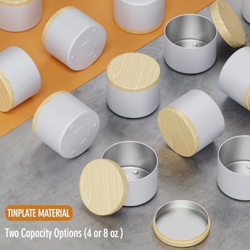 24 Pcs Set Of 8oz Matte White Wood Grain Covered Empty Candle Tin Cans
