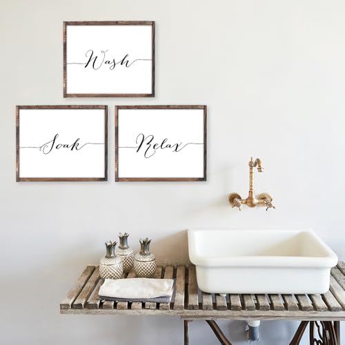 Wash Soak Relax - Bathroom Decor Art Prints (Set of 3) - Unframed - 8x10s | Elegant and Inspirational Quotes for Your Bathroom | Bathroom Wall Decor | Aesthetic Wall Art | Bathroom Art Wall Decor