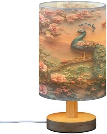 ALAZA Peacock Butterfly Peony Decor Bedside Table Lamp with USB Port for Bedroom Nightstand Office Desk LED Bulb Included