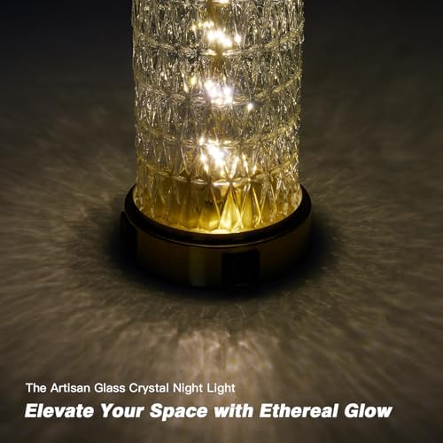 28" Gold Glass Table Lamps Set of 2, Gold Modern Bedside Lamp with LED Night Light, USB A+C, Glass Lamps for Living Room, Bedroom, Nightstand, Office, End Table (2 Bulbs Included)