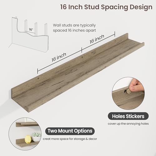 Axeman 40 Inch Floating Shelves, Grey Picture Ledge Shelf Set of 3