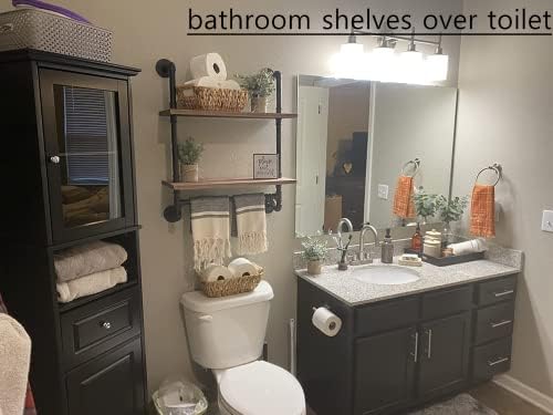 ROGMARS Solid Wood Industrial Pipe Floating Shelves Bathroom Pipe Shelving