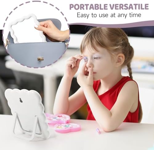 Philbinden Cute Wave-Shaped Desk Vanity Makeup Mirror,Portable Aesthetic Folding Mirror Travel Make Up Mirror for Standing/Hanging,Home Decorations Mirror for Women Girls (1, White)