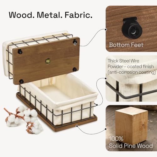 BAOBAB WORKSHOP Bundle - 2 Items: Wood and Wire Baskets with Floating Shelves for Bathroom Decor, Toilet Paper Storage, Living Room Bedroom and Kitchen