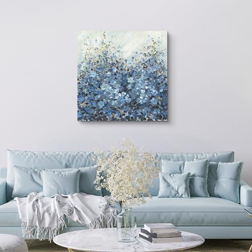 TAR TAR STUDIO Abstract Blue Flower Canvas Wall Art, 30“Lx30”W | Oversized, Unframed Print, Modern Botanical Painting, Large Wall Decor for Living Room Office Bedroom, Floral Artwork