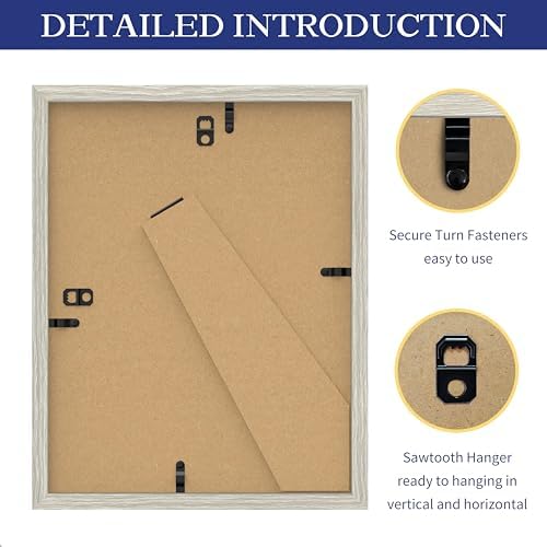 An&He 8.5x11 Picture Frame, Wooden Frame with Tempered Glass for Wall or Desk Display, Modern Rustic Style – Gray Wood