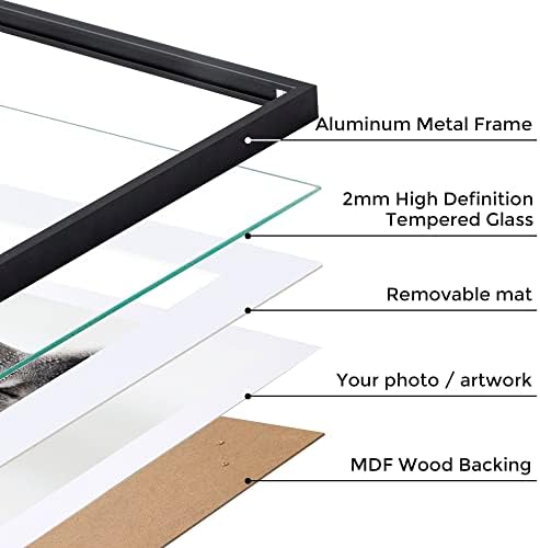 Fun Memories 16x16 Metal Picture Frame with 12x12 Mat, Brushed Aluminum Finish, Tempered Glass Front, and Attached Hanging Hardware - Wall Display Frames for Vertical or Horizontal Set of 3 - Black