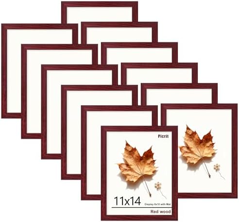 Picrit 11x14 Picture Frame Set of 12, Gallery Wall Frames, Dark Red Wood