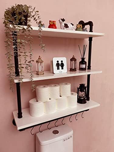 30 inch Retro White Rustic Bathroom Shelves Farmhouse Pipe Wall Shelves