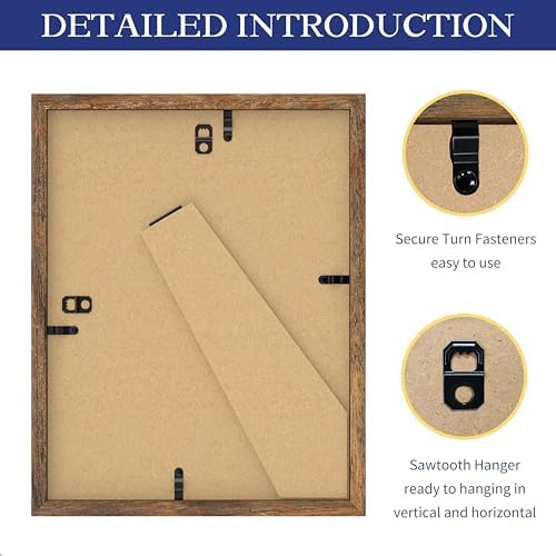 An&He 8.5x11 Picture Frame Set of 2, Brown Wood Grain Photo Frame for Wall Mounting or Tabletop Display
