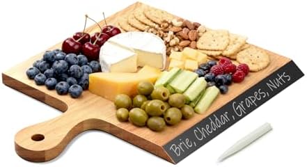 Acacia Wood Cutting Board with Handle, 2-in-1 Reversible Charcuterie Board & Chopping Board, Large 17"x13" Chalkboard Edge Serving Board for Meat & Cheese, Fruit and Nuts, Christmas Gift