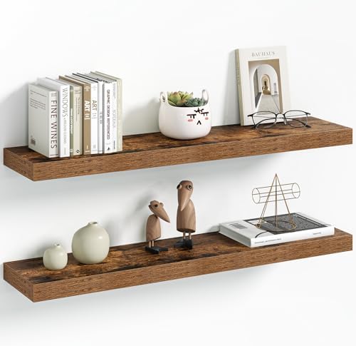 Vivelove 30 Inch Floating Shelves Wall Mounted for Display, 6.5 Deep Duty Shelves with Invisible Brackets for Living Room,Bedroom,Kitchen, Bathroom Storage & Decor,30" Wx6.5 Dx1.4 H - Rustic Brown