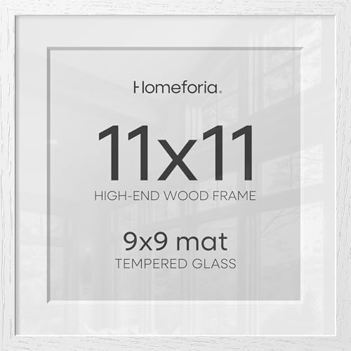 Homeforia 11x11 White Oak Picture Frame, High-End Wood, 9x9 Mat, Glass